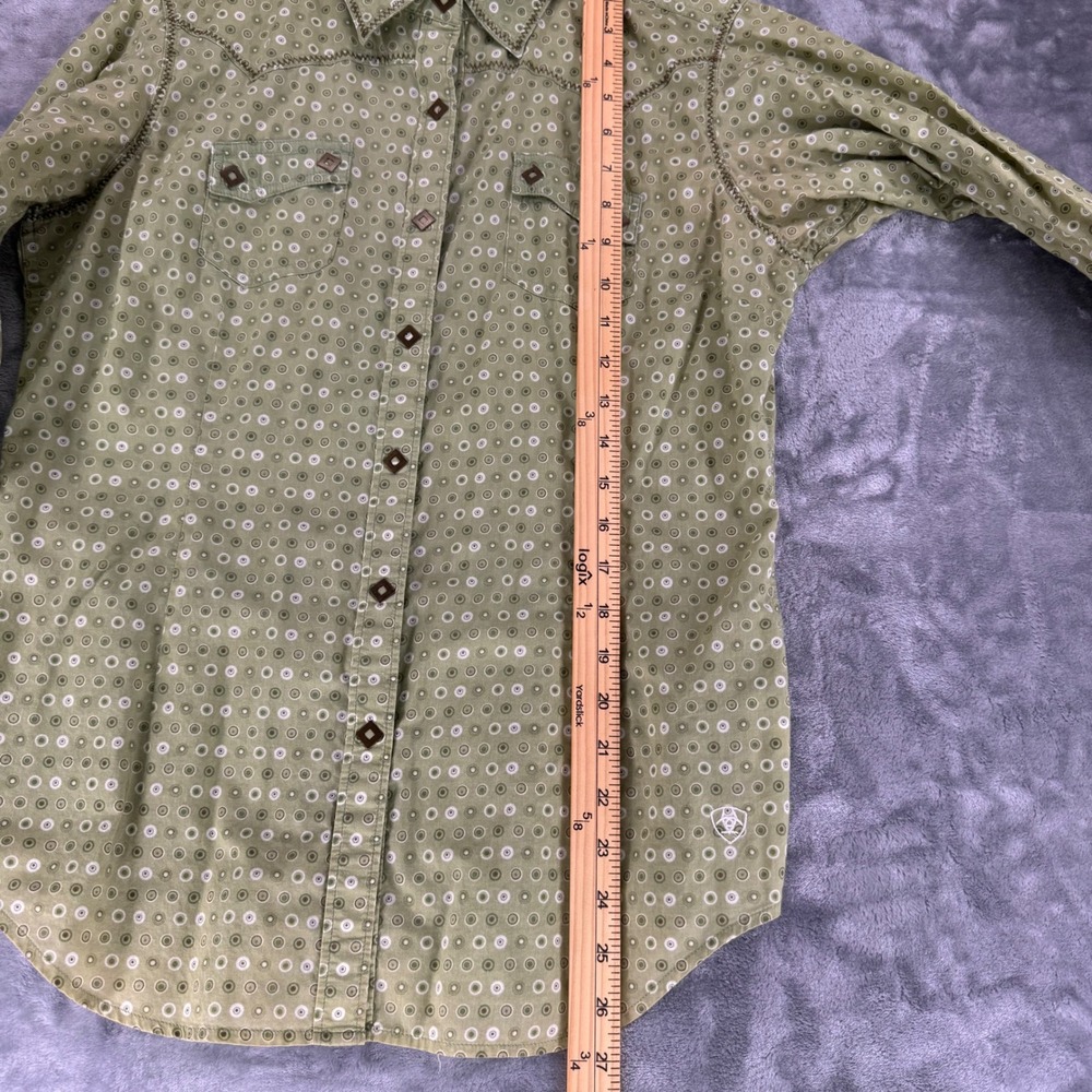 Ariat‎ Womens Long Sleeve Western Shirt Green PEARL snap  Size M Medium - Picture 8 of 12